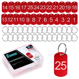 Cimeton 25PCS Rectangle Numbered Key Tags Marking Hang Luggage Labels with Rings Aluminum Alloy Metal Number Tags for Decoration