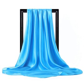 35" Womens Large Satin Square Scarf Silk Feeling Hair Wrapping Gift Headscarf Scarves Sky Blue