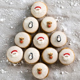 12 Mini Christmas Shapes by Simply Sucré | Royal Icing Santa, Reindeer & Penguins | Edible Holiday Cupcake Toppers & Sprinkles (12 Pieces)