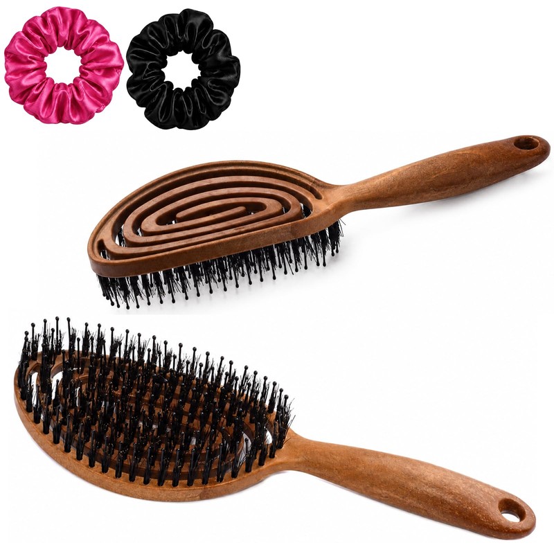 Cepillo para Cabello Desenredante de Madera con Cerdas de Jabalí