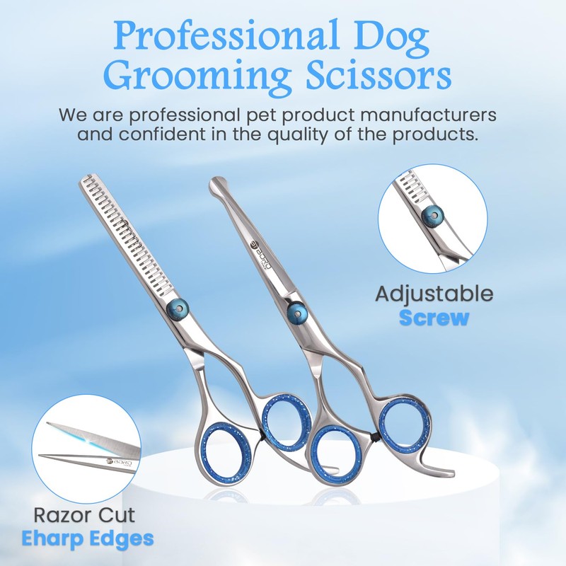Dog Grooming Scissors Set with Safety Round Tip, Curved Pet