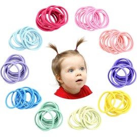 Aufwolken 200 Pieces No Crease Hair Ties, 2mm Elastic Hair Bands for Kids & Toddlers, Multicolor Small Ponytail Holders (Infant Girl Hair Accessories)