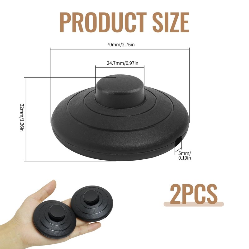 2PCS Inline Floor Lamp Foot Switch, 250V 2A Foot Pedal