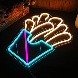 French Fries Neon Sign for Wall Decor, Home Restaurant Decoration, USB Powered, Dimmable, 13.7x11.4 inches, Warm White, Ice Blue, Pink