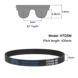 sourcing map HTD5M-435 Rubber Toothed Belt 87 Teeth Closed Loop Pulley Timing Belt 15 mm Width 435 mm Circumference Synchronous Belt