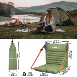 2 Pack Lightweight Inflatable Folding Seats for Camping Chair with Back Support and Adjustable Straps,Foldable Bleacher Chairsfor Camping Hiking Sporting Events and Park