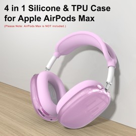 [4 in 1] Silicone Case Cover for AirPods Max Headphones, Clear Soft TPU Ear Cups Cover/Ear Pad Case/Headband Covers for AirPods Max (2024/2020), Transparent Accessories for AirPod Max (USB-C), Purple