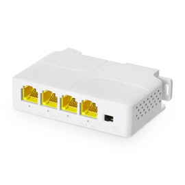 4 Port Gigabit PoE Extender, 1 PoE in 3 PoE Out, IEEE802.3af/at PoE Powered Passthrough Switch, 10/100/1000Mbps Ethernet, DIN Rail & Wall Mount