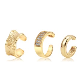 SUFOPE 3Pcs Ear Cuff Earrings for Women, 14K Gold Plated Gold Ear Cuffs Non Piercing Ear Clips Cartilage Wrap Ear Cuff CZ Earring Set for Women Trendy Jewelry