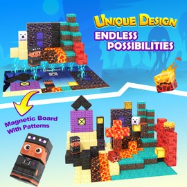 Magnetic Blocks - 154PCS Build Mine Magnet World Cube Toys with Magnet Board for Kids Age 3 4 5 6 7 8 9 10, Magnetic Tiles Stacking Toys, Sensory Birthday Gifts for Boys Girls, Classroom Must Haves