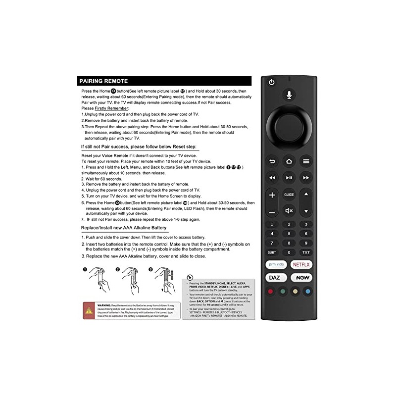 Replacement Remote Control for OK. Fire TV ODL55850UV-TFB | ODL43851UT-TFB