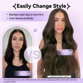 WindTouch Clip in hair Extensions for Women Real Human Hair, Brown Hair Extensions 22 Inch 70g #4, Medium Brown Remy Human Hair Extensions Clip ins for Women, Soft Natural Straight