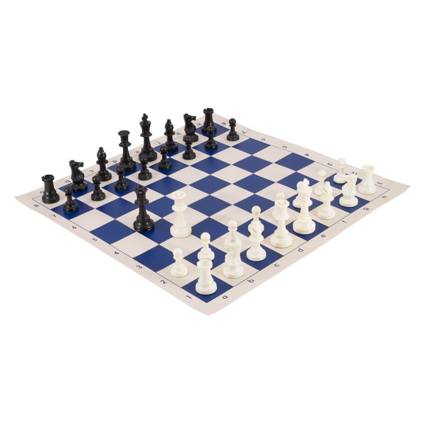 The House of Staunton, Inc. Tournament Chess Pieces and Chess Board Combo - Triple Weighted - by US Chess Federation (Royal Blue)