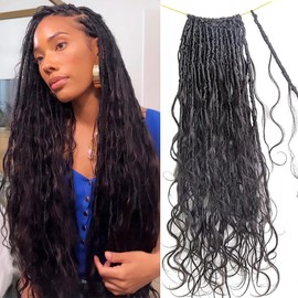 Body Wave Boho Faux Locs With Human Hair Curls Pre Looped Crochet Boho Braiding Human Hair Wavy End Goddess Locs Crochet Hair Extensions for Black Women 18Inch 72Locs