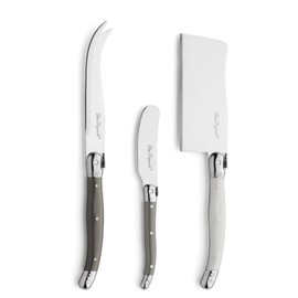 Lou Laguiole 3 Piece Cheese Knife Knives Set in Tray Stainless Steel with Taupe Handles