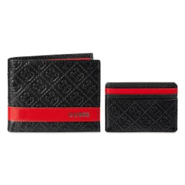Guess - Juego de portafolios para hombre, Negro/Rojo, Una talla, Juego de regalo tipo portafolios