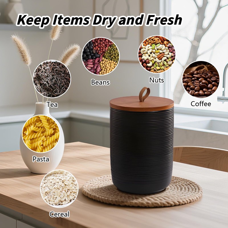 Food Storage Jar Strong Ceramic Storage Canisters with Airtight Wooden