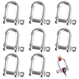 8Pcs D Rings Shackles, M5 Heavy Duty D Shackle, 304 Stainless Steel D Ring Shackle, 3/16" 5mm D Ring Screw Shackles with Pins-5mm Thick, for Hauling, Hanging,Tie Downs, Camping, Hiking, Outdoor Sports