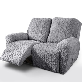 vctops 6 Pieces Geometric Jacquard Plush Recliner Loveseat Slipcovers Soft Fuzzy Fluffy Sofa Couch Cover Anti-Slip Furniture Protector with Elastic Bottom for Kids Cats Dogs(Grey,2 Seat)