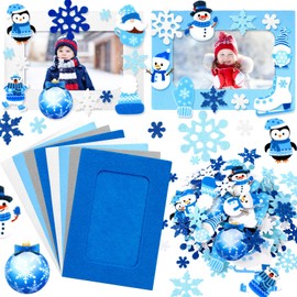 Ferraycle 232 Pieces Winter DIY Picture Frames Craft Kit 32 Pieces Snow Photo Frames with 200 Stickers to Decorate for Xmas Winter Party Favor Classroom Home(Classic Color,Cute Style)