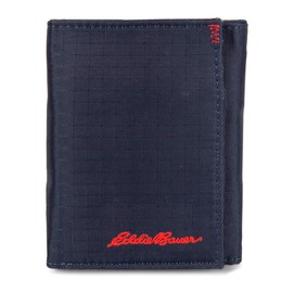 Eddie Bauer Men Signature Wallet (Available Cotton Canvas or Ripstop Nylon), Trifold-Navy, One Size
