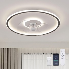LUDOMIDE Ceiling Fans with Lights, 20" Flush Mount Ceiling Fan for Bedroom, 6 Wind Speeds Low Profile Ceiling Fan with Lights and Remote, Dimmable LED Ceiling Fan for Kids Room and Living Room