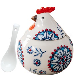 13OZ Ceramic Salt Cellar with Lid and Spoon,Chicken Salt Container with Spoon, Salt Jar for Counter, Coffee, Sugar, Spices and Candies, Salt and Sugar Container sets for Countertop