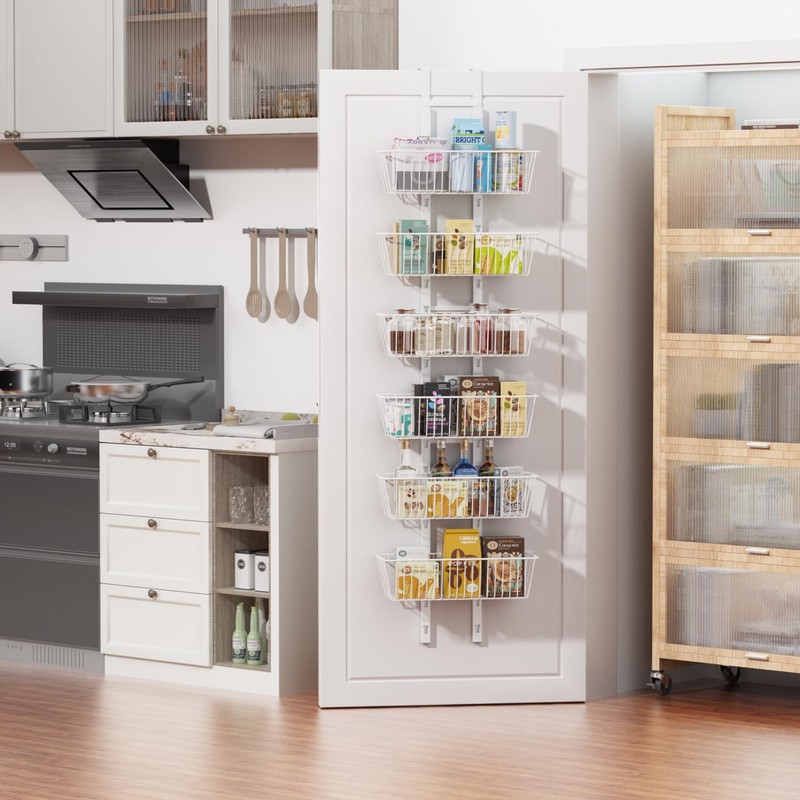 6 Tier Over the Door Pantry Organizer, Foldable Metal Over