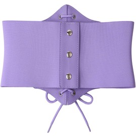 Hoerev Women's Girls Elastic Wide Band Elastic Tied Waspie Corset Waist Belt Bustiers Corsets, Purple with button