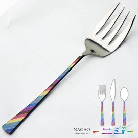 Nagao - Niji Service Fork, 8.3 inches (21.1 cm), 18-8 Stainless Steel, Multi-colored, Made in Japan