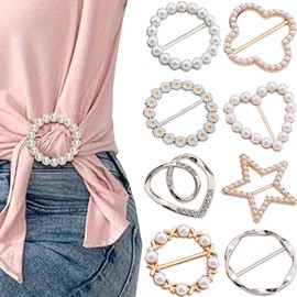 Bikasun 8 Pcs Shirt Ties Clips For Women, T Shirt Tie Or Rings Clips For The Side, Silk Scarf Ring Clip For Girls, Fashion Round Circle Daisy Star Love Buckle, Tightener For Loose Clothes