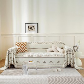 ROOMLIFE Chenille Couch Cover Minimalist Anti-cat Scratch Soft Chenille Sofa Towel Blanket Four Season Use Dust-Proof Sofa Towel Blanket,Pet Furniture Protector, Khaki 71"x118"