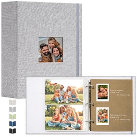 Vienrose Photo Album 4X6 60 Pockets, Linen Scrapbook Memory Book, 3 Ring Binder Album with 40 Writing Pages, and 20 Self-Adhesive Pages, Travel Family Wedding (Gray)