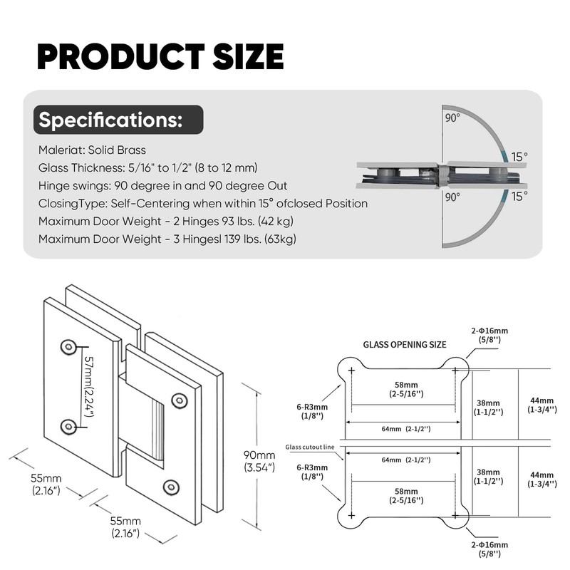 AatrixQuayn 180 Degree Glass Shower Door Hinges Heavy Duty Solid