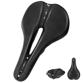 Flintronic Bicycle Saddle, Unisex Cycling Seat with Waterproof Cover and Storage Bag, Soft Breathable PU Leather Bike Seat, Cushion Pad with Ergonomics Design for MTB, Mountain, Road, City, Exercise