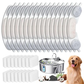 16 Sets Pet Dog Replacement Filters Compatible with Smartoo 7l/236oz/1.8G Dog Water Fountain, Water Fountain Filters for Stainless Steel Dog Water Fountain