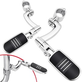 Benlari Highway Pegs Longhorn Offset, 1-1/4" 304 Stainless Steel Clamps Extension Arms Footpegs Fit for Harley Touring Street Glide Softail Dyna Sportster fits 1.25"(32mm) Engine Guard Style1(Chrome)