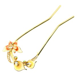 Miaomyao Hair Ornament, Hair Ornament, Kimono, Sleeve Closure, Metal, Antique Pair, Couple, Butterfly, Flower, Gold, Hair Accessory (Orange)