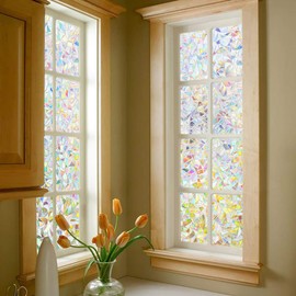 Finnez Window Film Decorative Privacy Film 3D No Glue Holographic Glass Sticker for Glass Door Home House Ofiice Heat Control Anti UV 17.5 x 157.4 inches