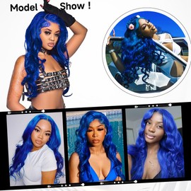 mululi 24 Inch Blue Wig Human Hair 200% Density Blue Lace Front Wig Human Hair Body Wave HD Lace Wigs Human Hair Pre Plucked 13x4 Transparent Lace Front Wigs Human Hair Blue Wigs with Baby Hair
