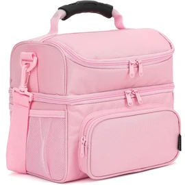 FlowFly - Bolsa de almuerzo con aislamiento de doble capa para adultos, bolsa grande para hombres y mujeres, con correa ajustable, bolsillo frontal y bolsillos laterales de malla grandes, color rosa