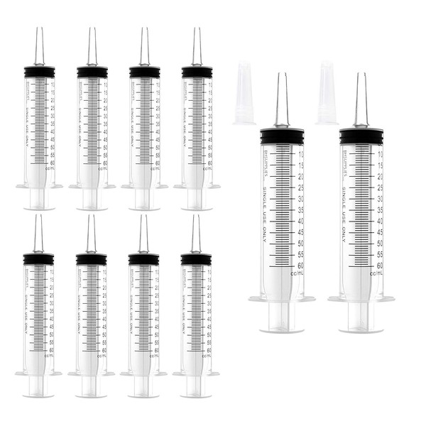 BH Supplies 60mL Syringe Catheter Tip Sterile with Covers - (No Needle) - Sterile, Individually Wrapped - 10 Syringes