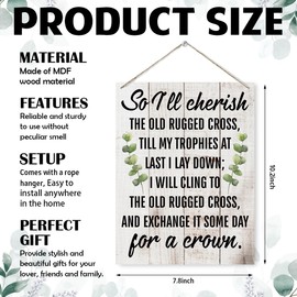 Religious Wood Sign - So I'll Cherish the Old Rugged Cross, Hymn Wall Decoration, Christian Home Decor for Living Room Bedroom, Church Decor, Bible Verse Wall Art, Jesus Wooden Plaque