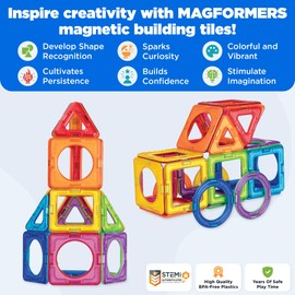 Magformers Basic Plus 30 Pieces Rainbow Toys Set, Educational Magnetic Geometric Shapes, Tiles, Building Blocks, STEM Toy Set, Ages 3+