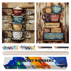 2 Pack Paint by Numbers Kit for Adults Beginner, Colorful Coffee Cups Adult Paint by Number Kits on Canvas, DIY Acrylic Number Painting for Adults for Home Decor Gift 16x20 Inch