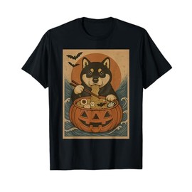 Funny Spooky Shiba Inu Pumpkin Japanese Ramen Noodles T-Shirt