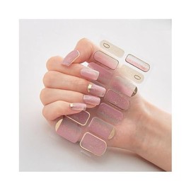 Generic 14Pcs Pink Glitter Gold Spots Negative Space French Tip Nail Wrap Sticker Dq3 063 Nail Wraps Stickers Manicure Supplies for Women Nails Full Long Lasting Easy Apply and Remove