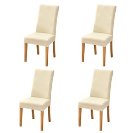 SoulFeel Set of 4 Lattice Chair Covers, Removable and Washable Stretch Spandex Jacquard Parsons Dining Room Chair Seat Protector Slipcovers for Kitchen (Solid Champagne)