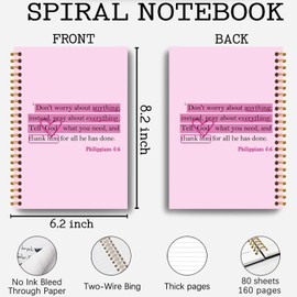 Guymn Pink Christian Notebook Journal for Women, Philippians 4:6 Bible Journaling Notebook, Church Notes Journal, Prayer Journal for Woman, Scripture Hardcover Spiral Notebook 5.5x8.3 Inch