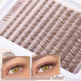 Kit de extensiones de pestañas naturales de Lanflower, marrón, en racimos, estilo I-Brown, 20 Count